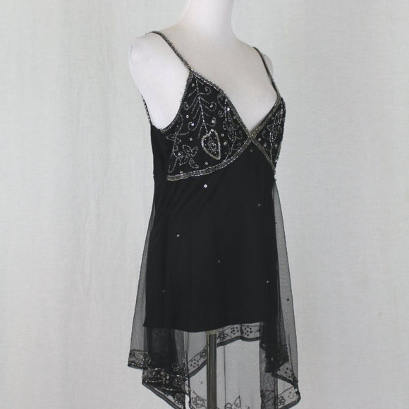 Vintage Adrianna Papell Beaded Black Tunic Top - Picture 2 of 8